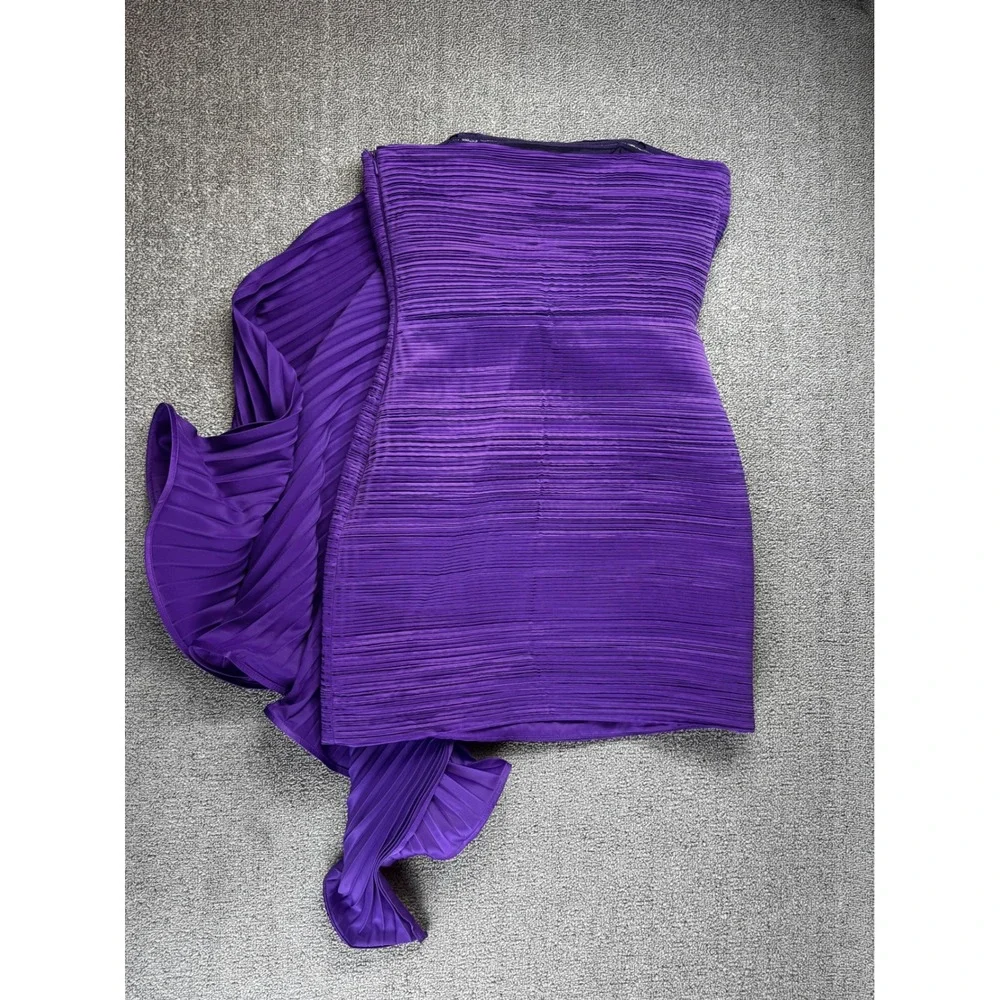 AMUR Dress Womens 4 Purple Kayleigh Mini Strapless Pleated‎ Side Ruffle